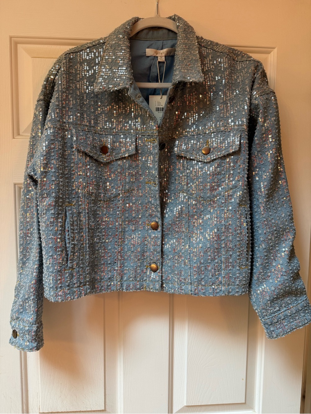 Flat white denim jacket with sequins NWT size M